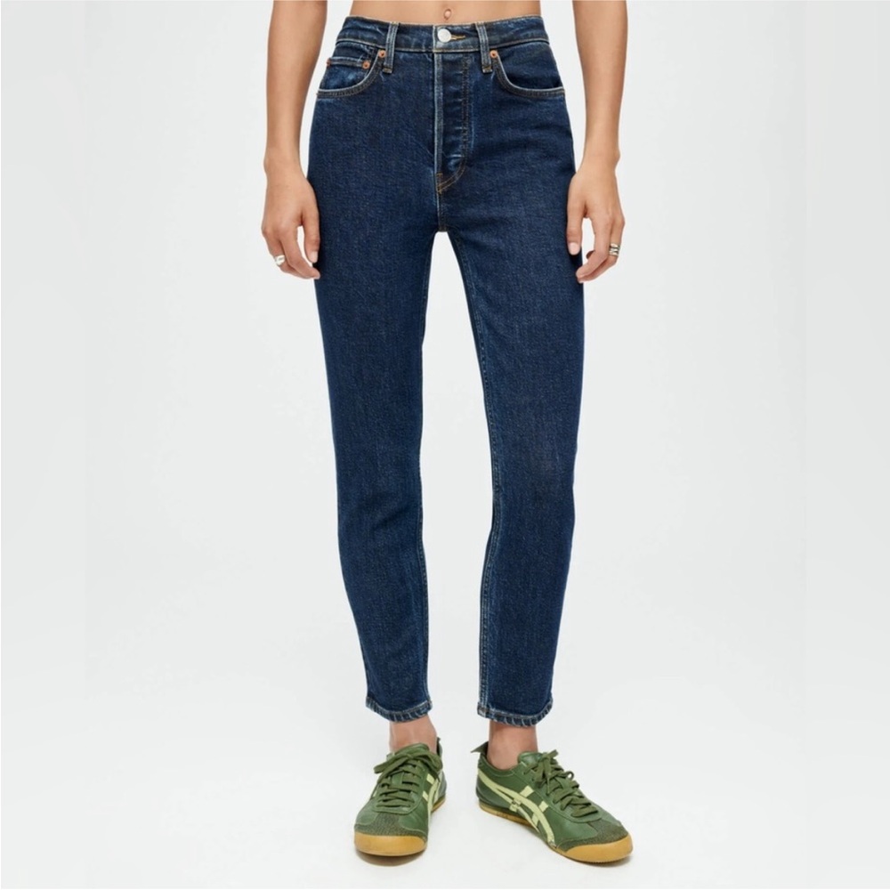 Re/Done 90s High Rise Ankle Crop Jeans in Dark Rinse